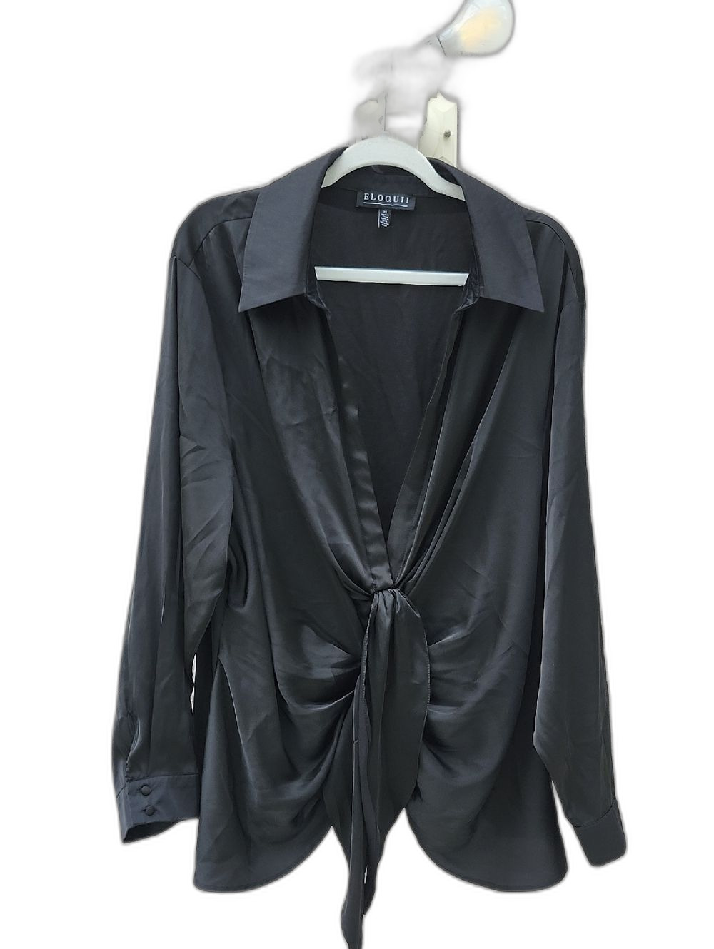 Eloquii Black Satin Tie-Front Blouse